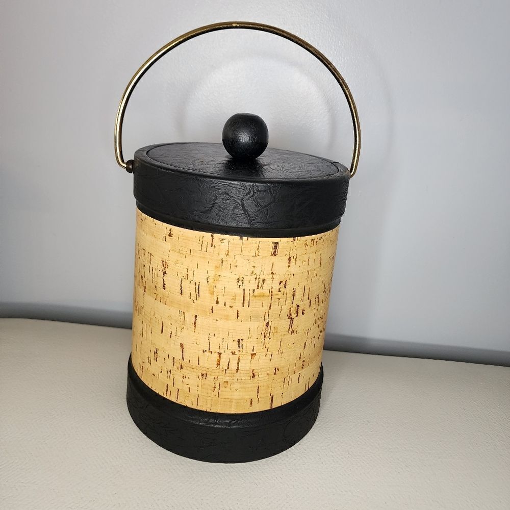 Ice Bucket Vintage Kraftware Champagne insulated Cork Leather Retro MCM